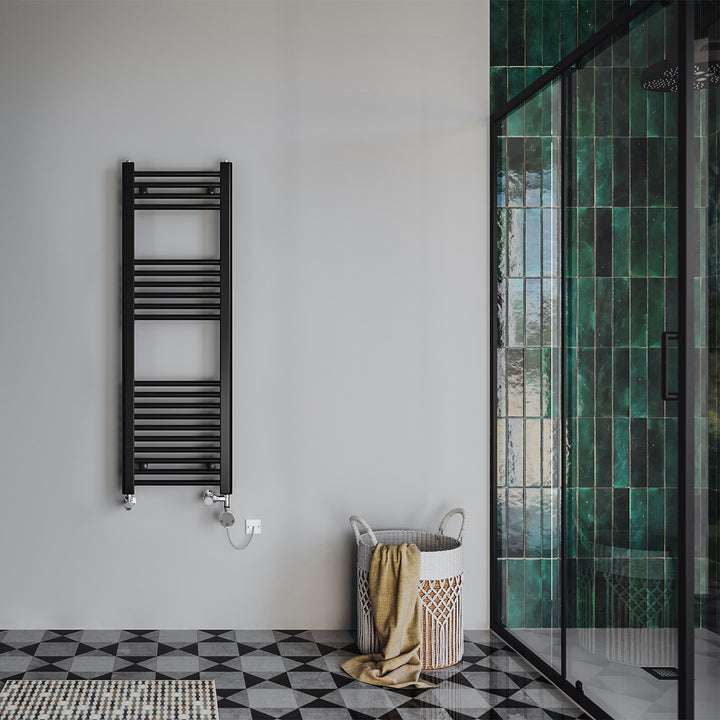 Zennor - Black Dual Fuel Towel Rail H1200mm x W400mm Thermostatic - Straight