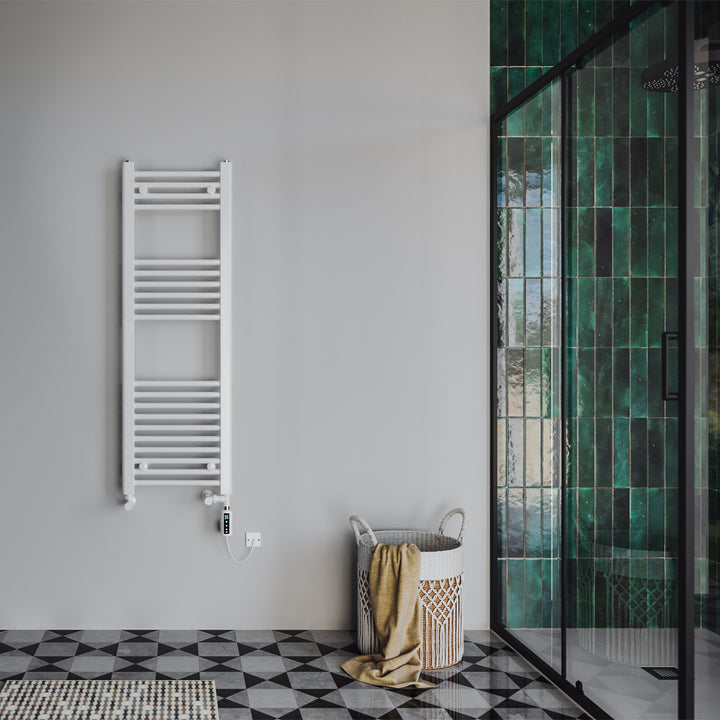 Zennor - White Dual Fuel Towel Rail H1200mm x W400mm Thermostatic WIFI - Straight