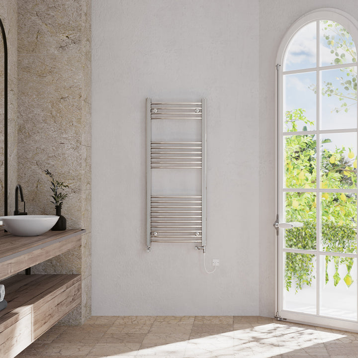 Zennor - Chrome Dual Fuel Towel Rail H1200mm x W500mm Standard - Curved