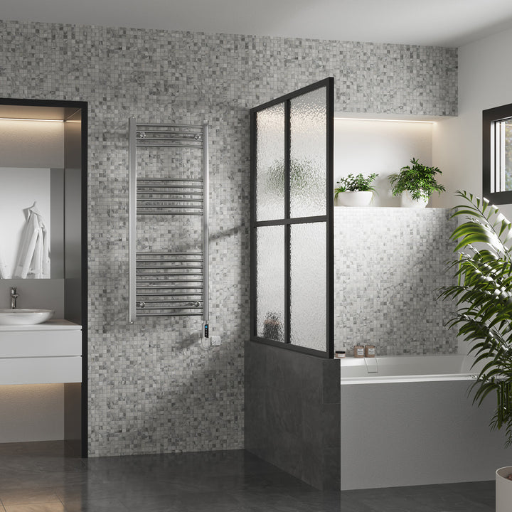 Zennor - Chrome Electric Towel Rail H1200mm x W500mm Curved 300w Thermostatic WIFI