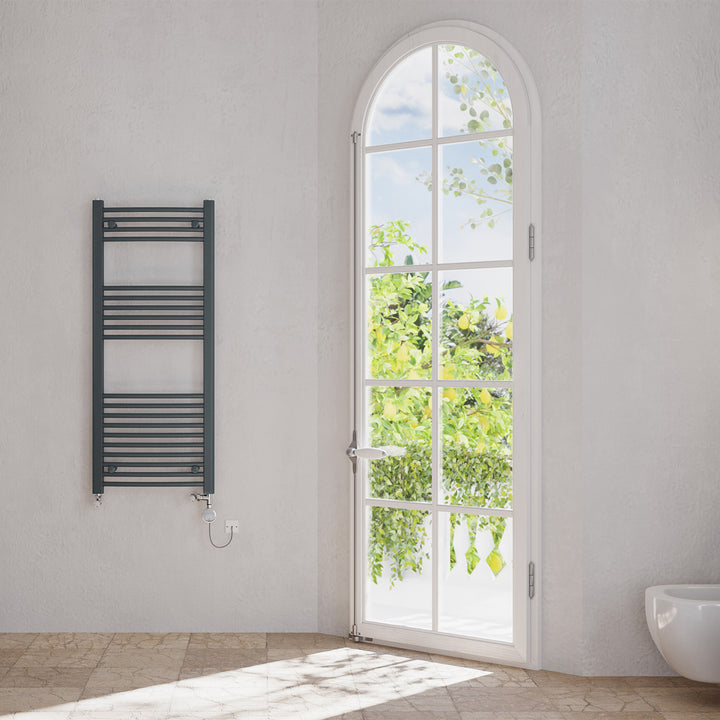 Zennor - Anthracite Dual Fuel Towel Rail  H1200mm x W500mm Thermostatic - Curved