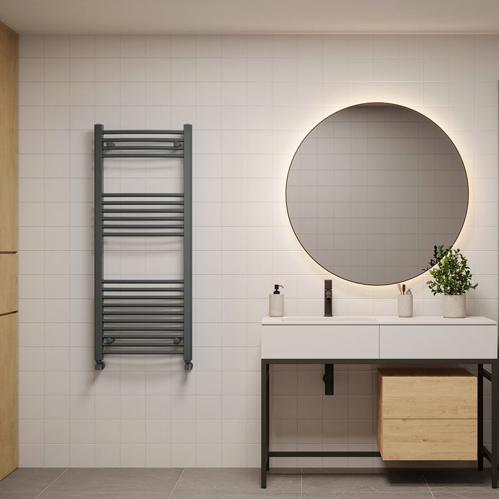 Zennor - Anthracite Heated Towel Rail - H1200mm x W500mm - Curved