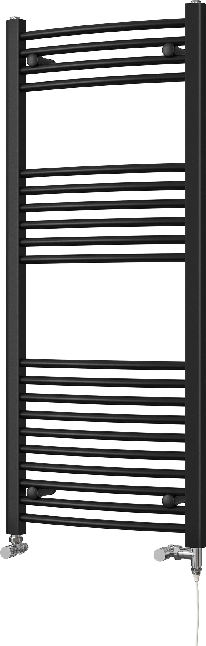 Zennor - Black Dual Fuel Towel Rail H1200mm x W500mm Standard - Curved