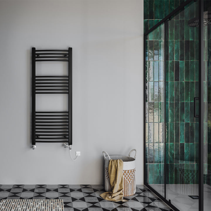 Zennor - Black Dual Fuel Towel Rail H1200mm x W500mm Standard - Curved