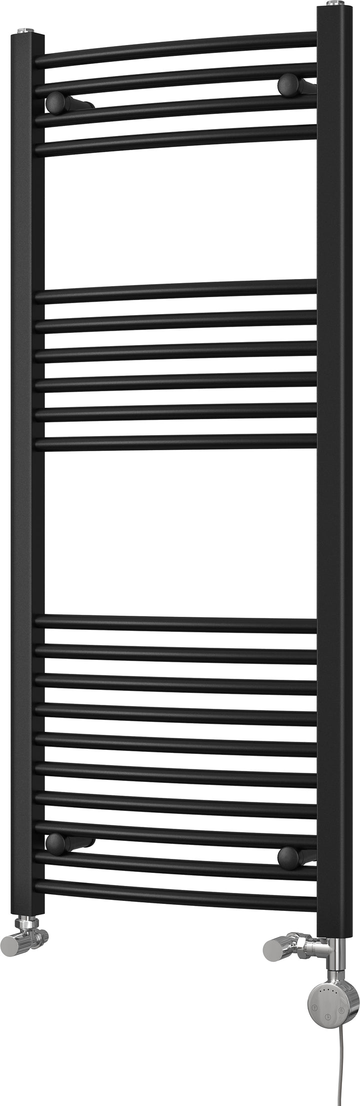 Zennor - Black Dual Fuel Towel Rail H1200mm x W500mm Thermostatic - Curved