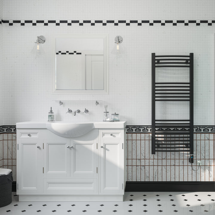 Zennor - Black Electric Towel Rail H1200mm x W500mm Curved 500w Thermostatic WIFI