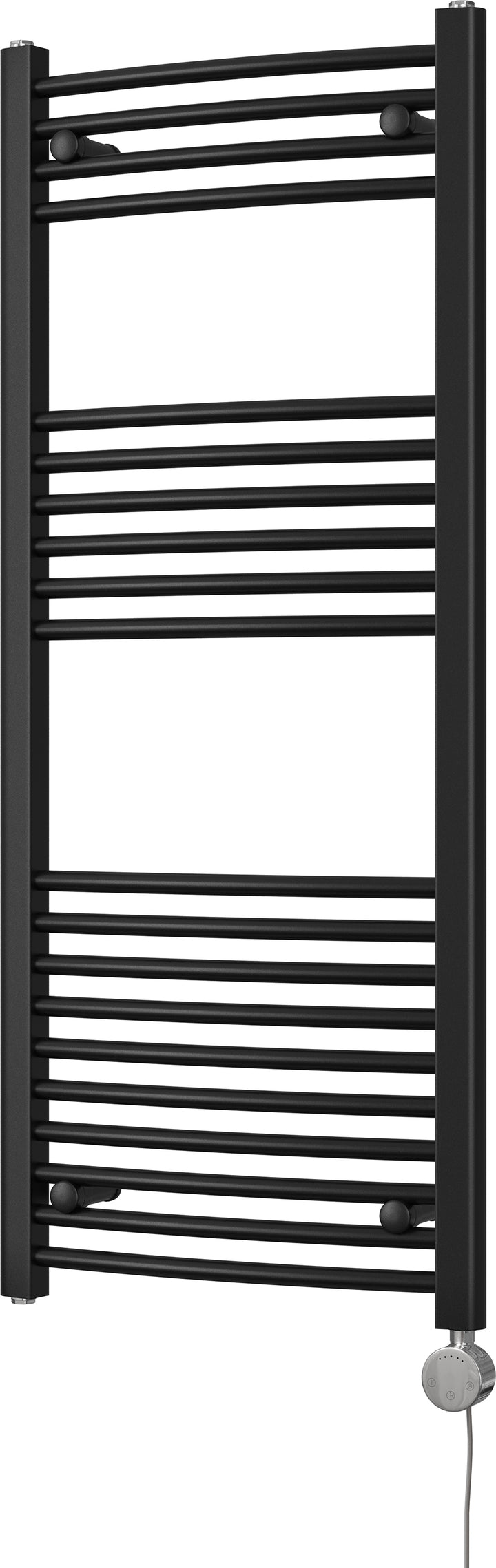 Zennor - Black Electric Towel Rail H1200mm x W500mm Curved 600w Thermostatic