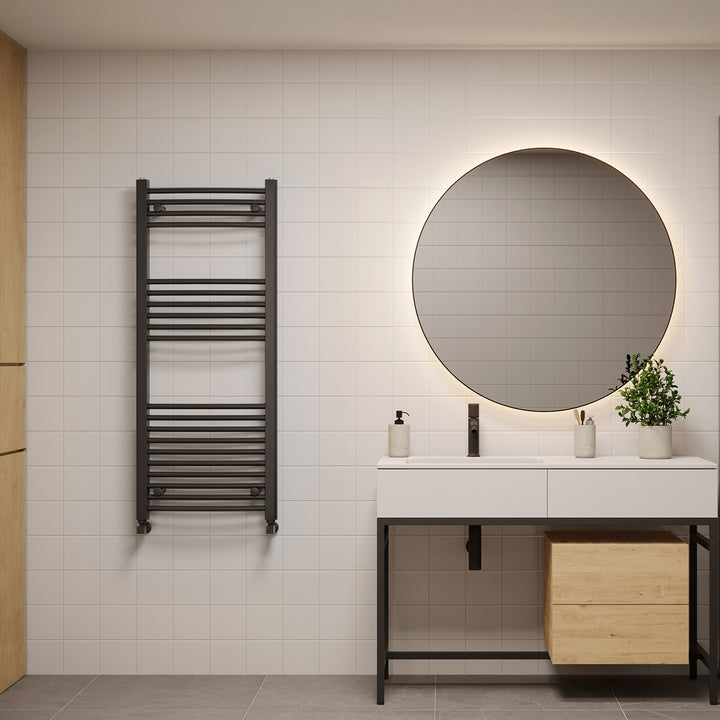 Zennor - Black Heated Towel Rail - H1200mm x W500mm - Curved