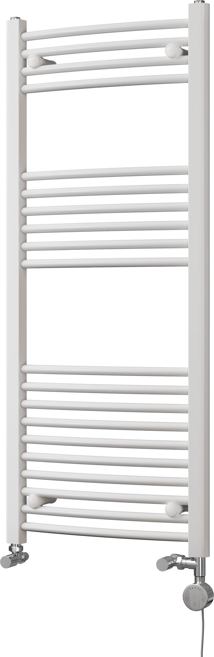 Zennor - White Dual Fuel Towel Rail H1200mm x W500mm Thermostatic - Curved