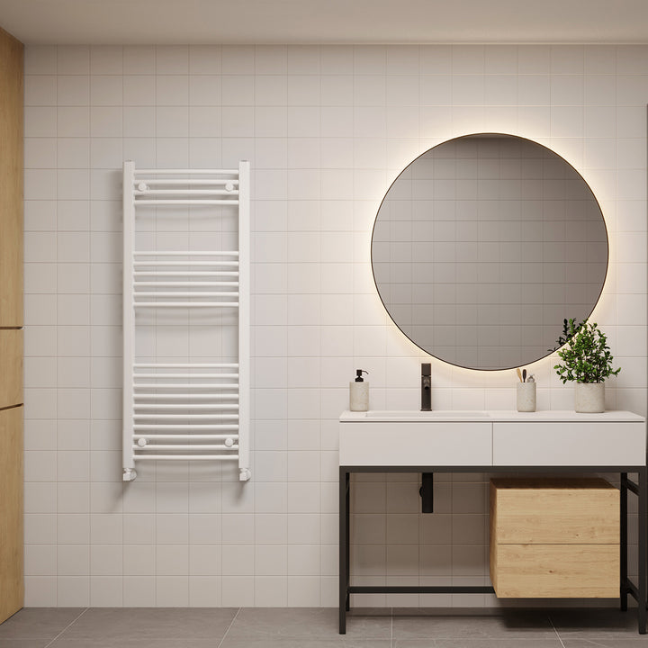 Zennor - White Heated Towel Rail - H1200mm x W500mm - Curved