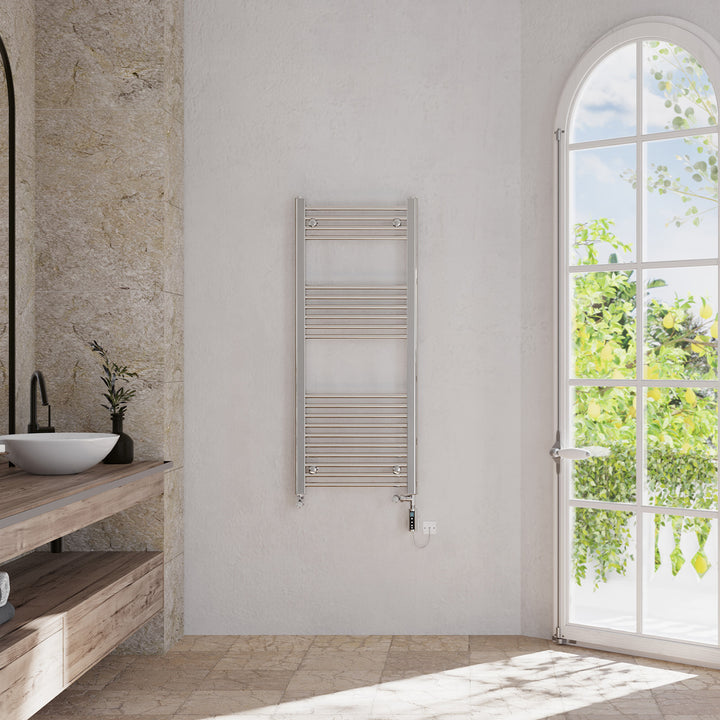 Zennor - Chrome Dual Fuel Towel Rail H1200mm x W500mm Thermostatic WIFI - Straight