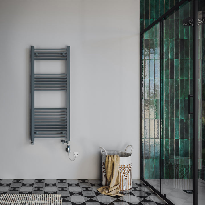 Zennor - Anthracite Dual Fuel Towel Rail H1200mm x W500mm Thermostatic WIFI - Straight