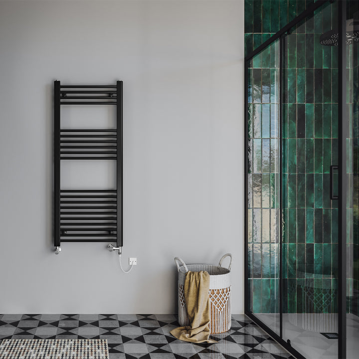 Zennor - Black Dual Fuel Towel Rail H1200mm x W500mm Standard - Straight