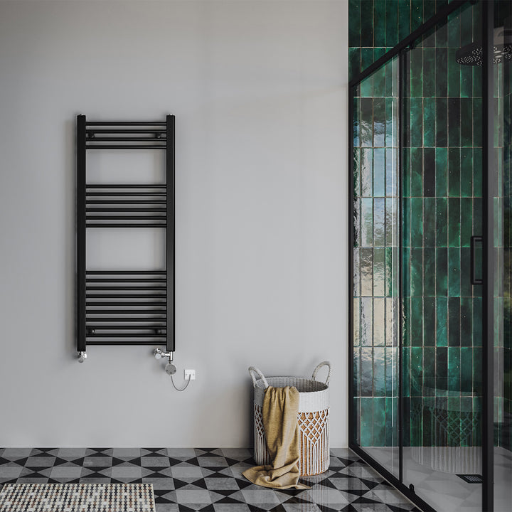 Zennor - Black Dual Fuel Towel Rail H1200mm x W500mm Thermostatic - Straight