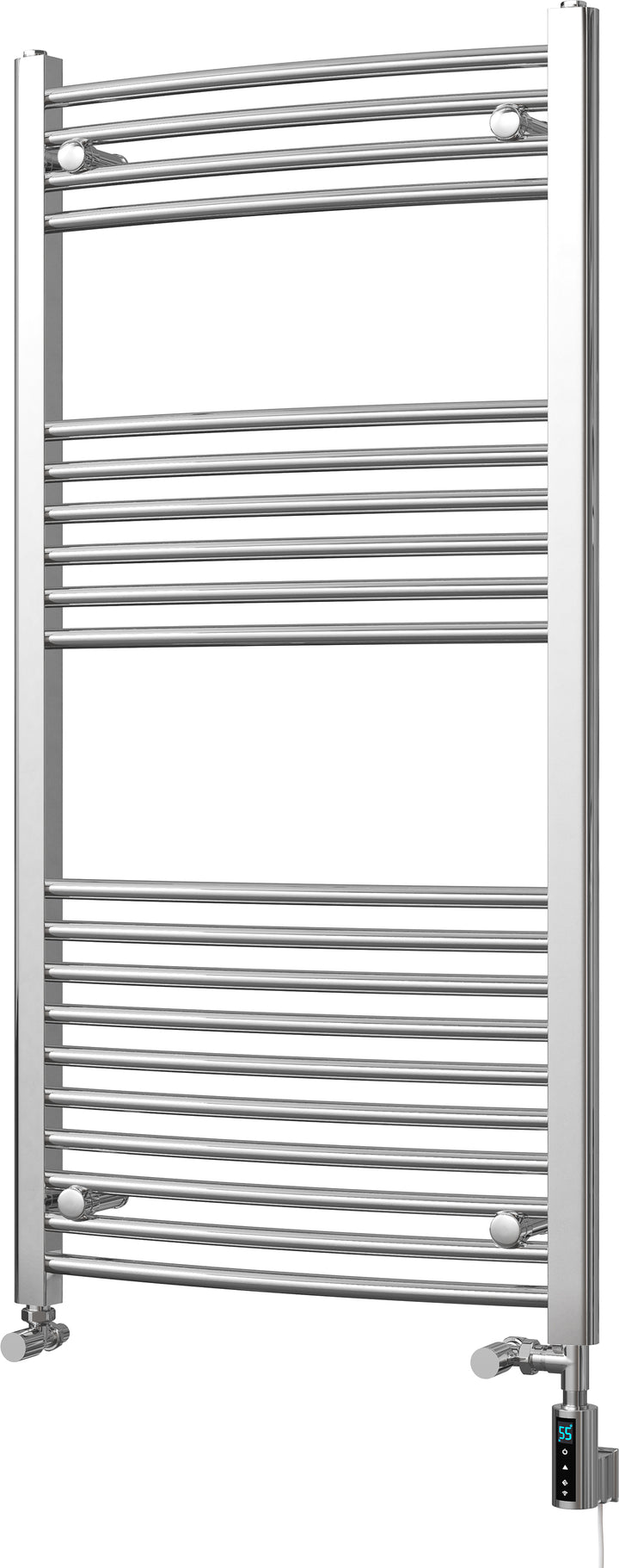 Zennor - Chrome Dual Fuel Towel Rail H1200mm x W600mm Thermostatic WIFI - Curved