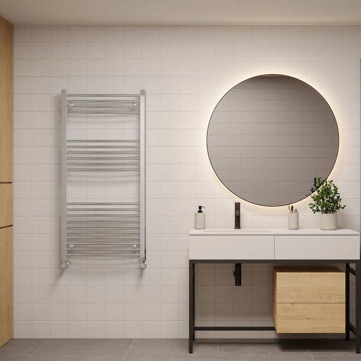 Zennor - Chrome Heated Towel Rail - H1200mm x W600mm - Curved