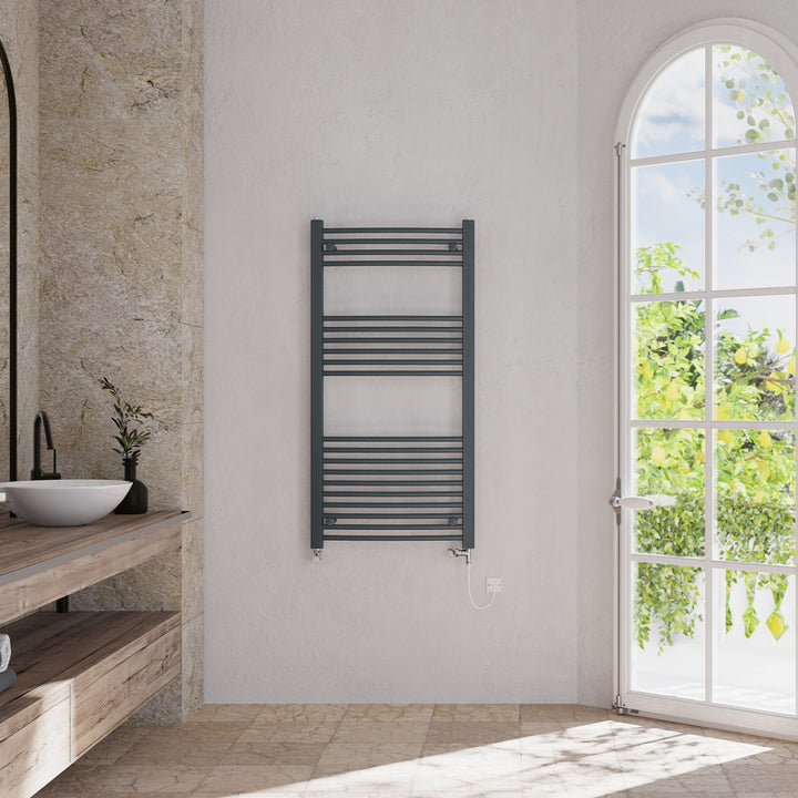 Zennor - Anthracite Dual Fuel Towel Rail  H1200mm x W600mm Standard - Curved