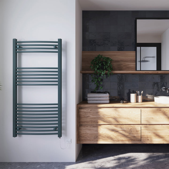 Zennor - Anthracite Electric Towel Rail H1200mm x W600mm Curved 500w Standard