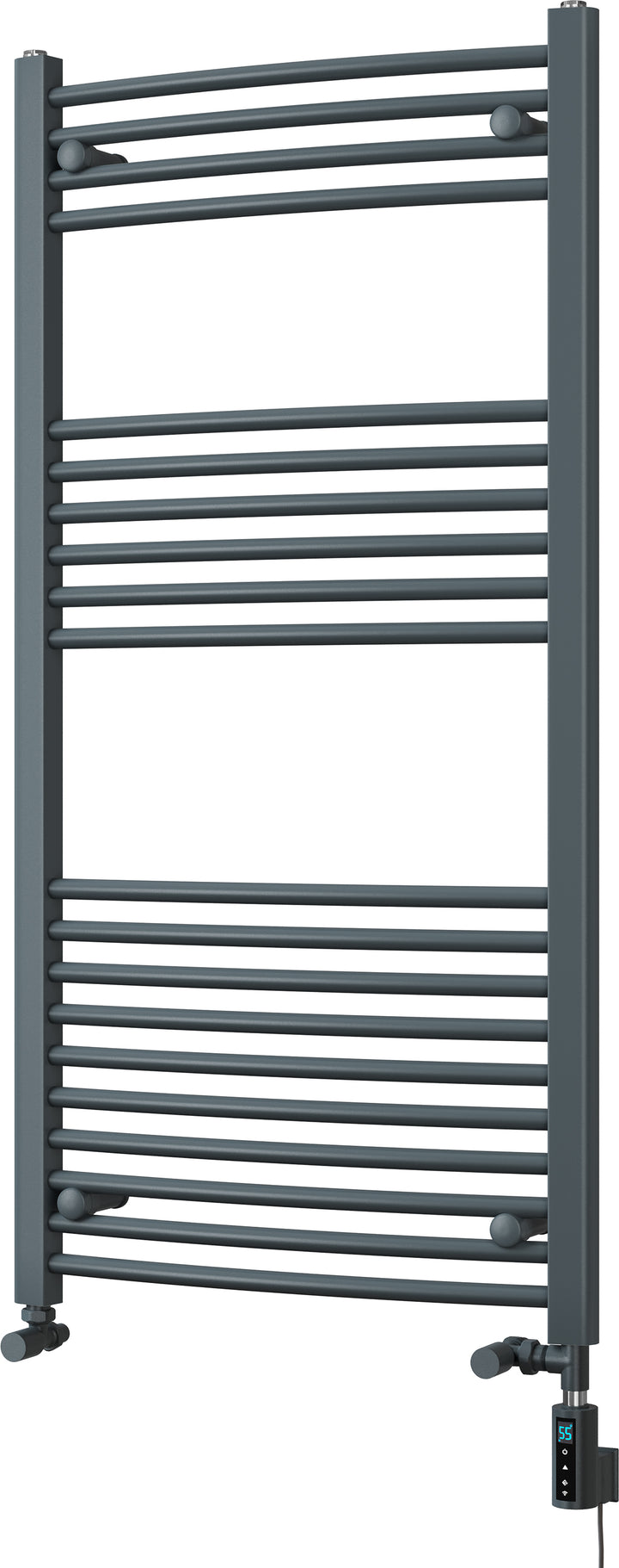 Zennor - Anthracite Dual Fuel Towel Rail  H1200mm x W600mm Thermostatic WIFI - Curved