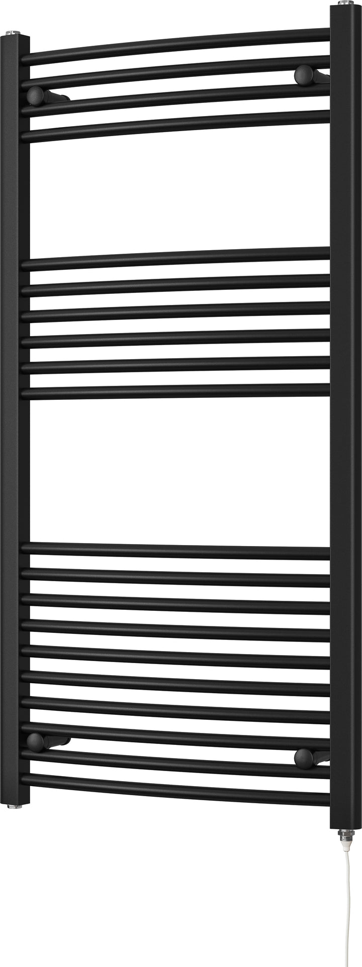 Zennor - Black Electric Towel Rail H1200mm x W600mm Curved 500w Standard