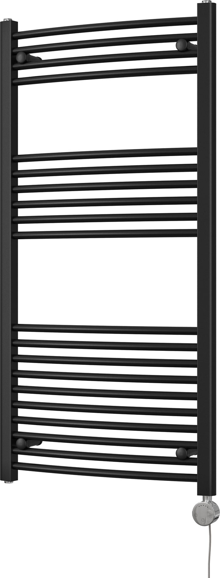 Zennor - Black Electric Towel Rail H1200mm x W600mm Curved 600w Thermostatic