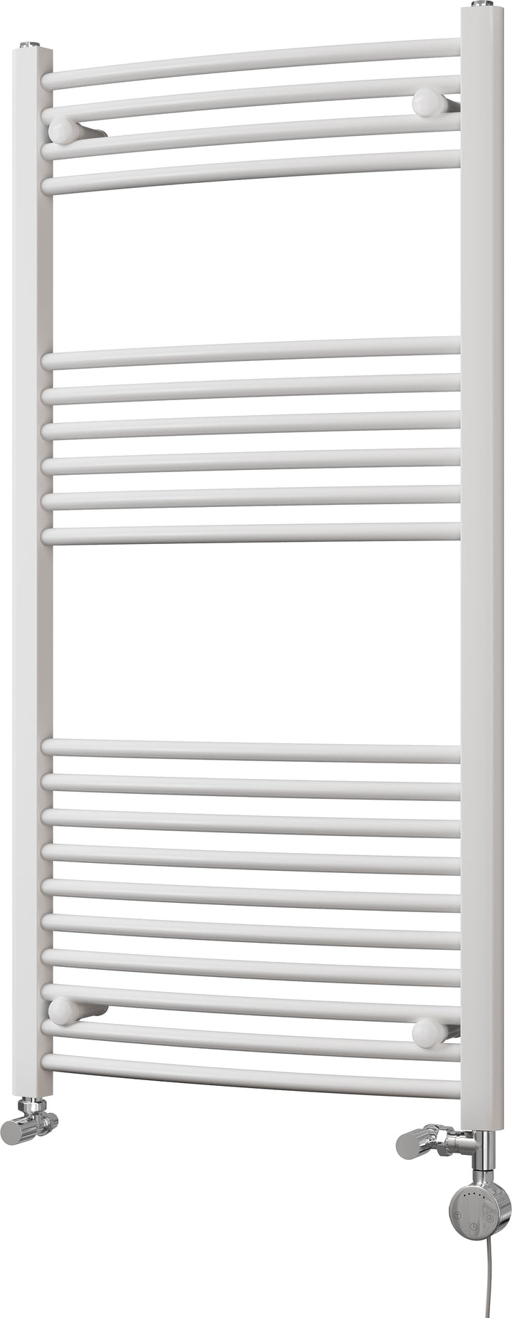 Zennor - White Dual Fuel Towel Rail H1200mm x W600mm Thermostatic - Curved