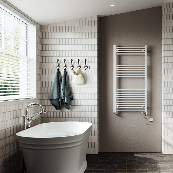 Zennor - White Dual Fuel Towel Rail H1200mm x W600mm Thermostatic - Straight