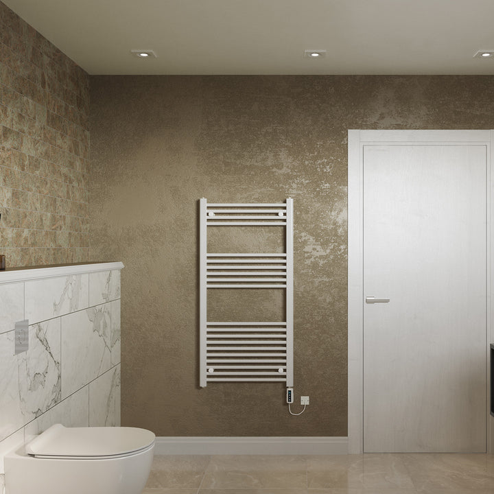 Zennor - White Electric Towel Rail H1200mm x W600mm Straight 600w Thermostatic WIFI