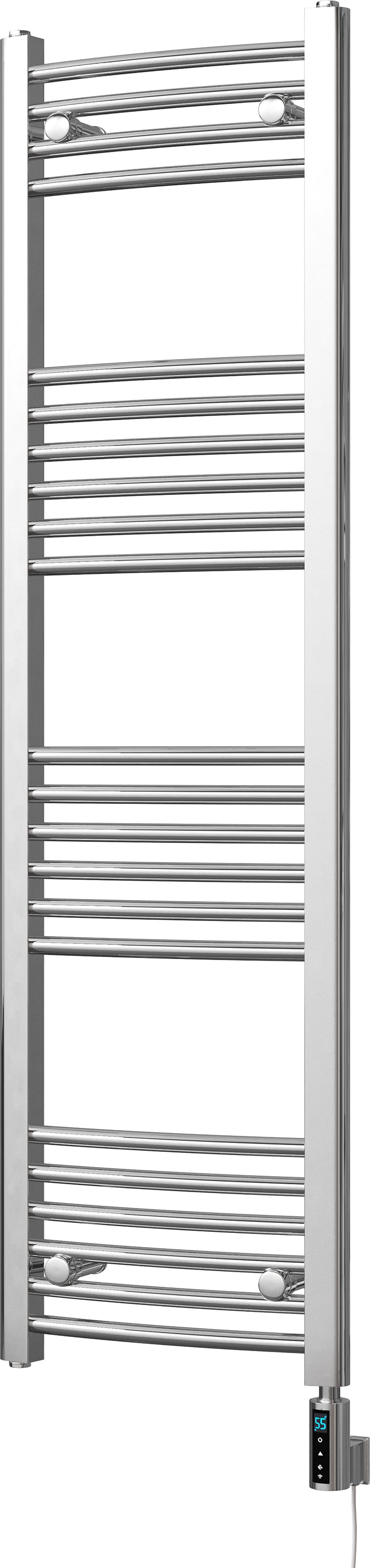 Zennor - Chrome Electric Towel Rail H1400mm x W400mm Curved 300w Thermostatic WIFI