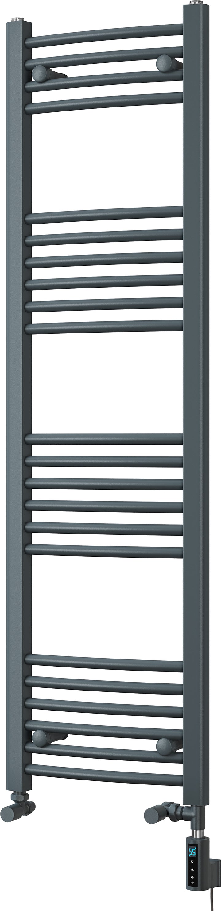 Zennor - Anthracite Dual Fuel Towel Rail  H1400mm x W400mm Thermostatic WIFI - Curved