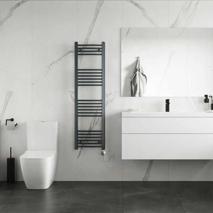 Zennor - Anthracite Electric Towel Rail H1400mm x W400mm Curved 300w Thermostatic