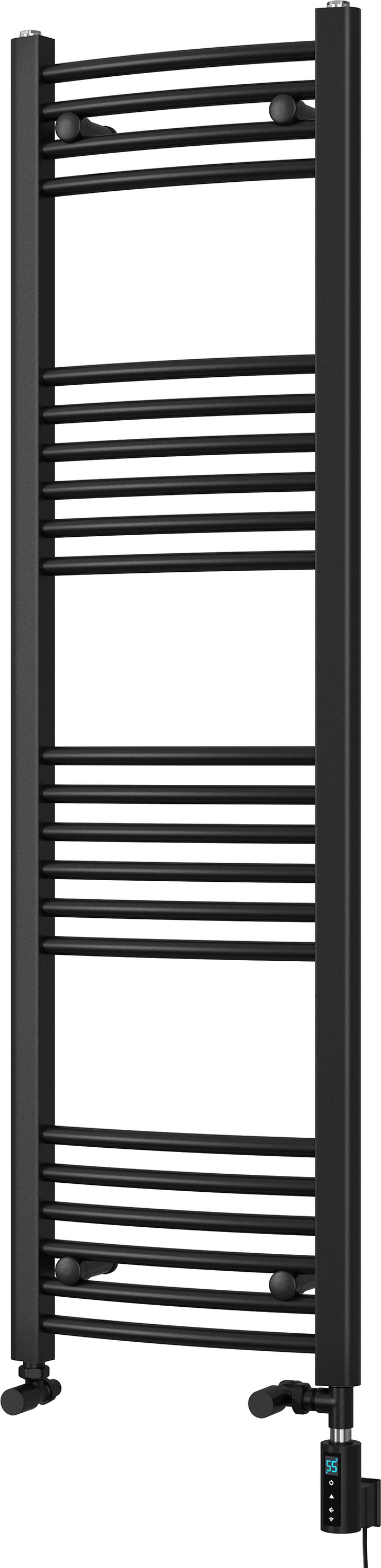 Zennor - Black Dual Fuel Towel Rail H1400mm x W400mm Thermostatic WIFI - Curved