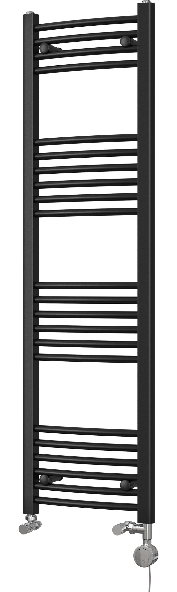 Zennor - Black Dual Fuel Towel Rail H1400mm x W400mm Thermostatic - Curved