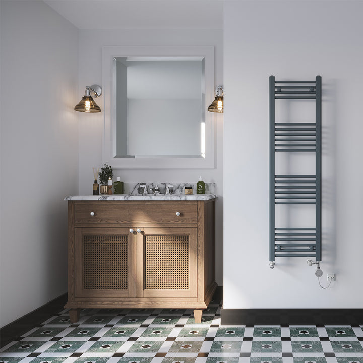 Zennor - Anthracite Dual Fuel Towel Rail  H1400mm x W400mm Thermostatic - Straight