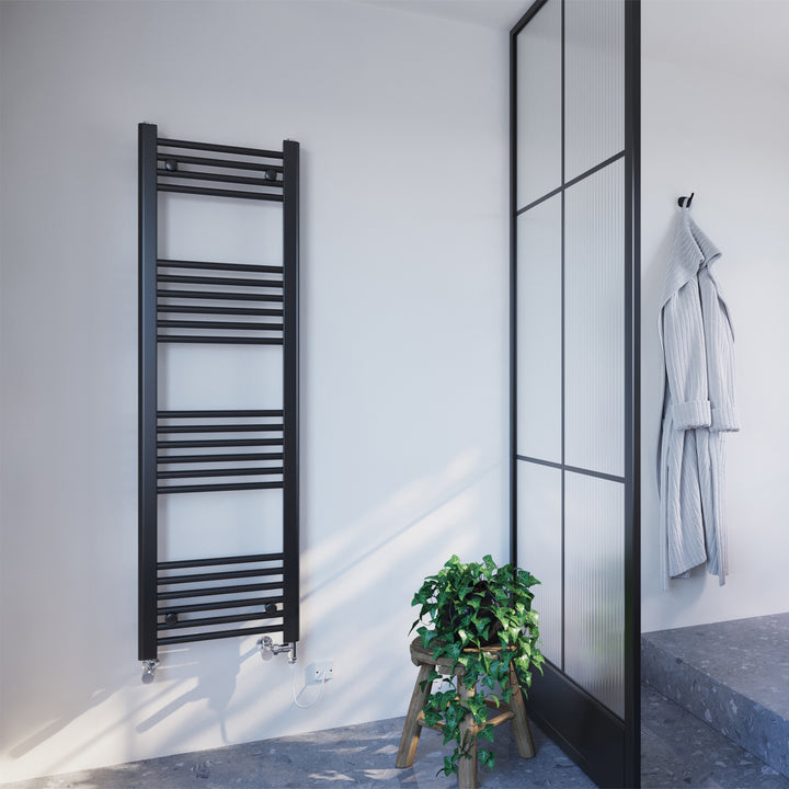 Zennor - Black Dual Fuel Towel Rail H1400mm x W400mm Standard - Straight