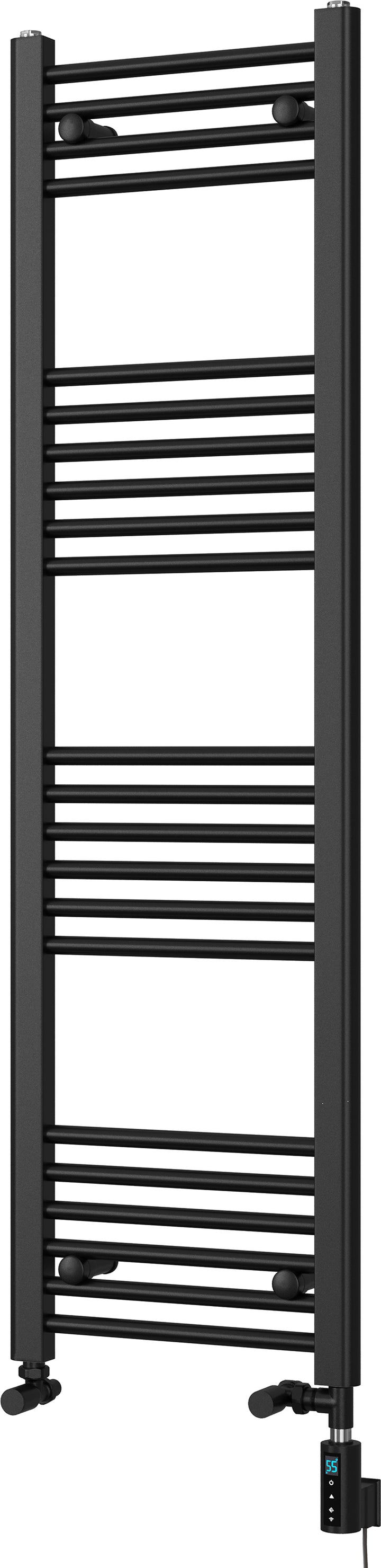 Zennor - Black Dual Fuel Towel Rail H1400mm x W400mm Thermostatic WIFI - Straight