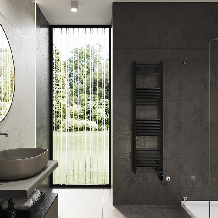 Zennor - Black Electric Towel Rail H1400mm x W400mm Straight 400w Thermostatic WIFI