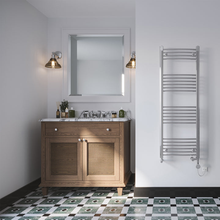 Zennor - Chrome Dual Fuel Towel Rail H1400mm x W500mm Thermostatic - Curved