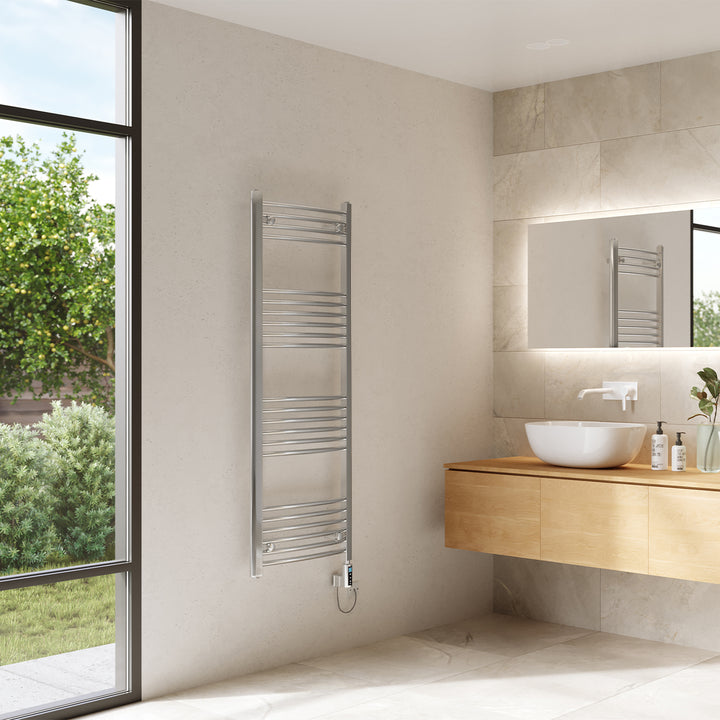 Zennor - Chrome Electric Towel Rail H1400mm x W500mm Curved 400w Thermostatic WIFI