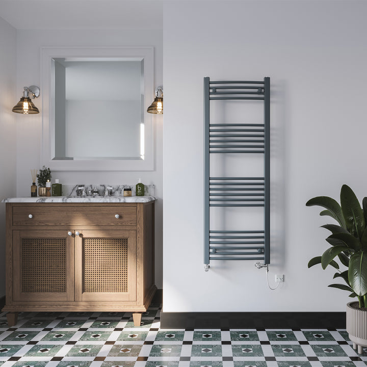 Zennor - Anthracite Dual Fuel Towel Rail H1400mm x W500mm Standard - Curved