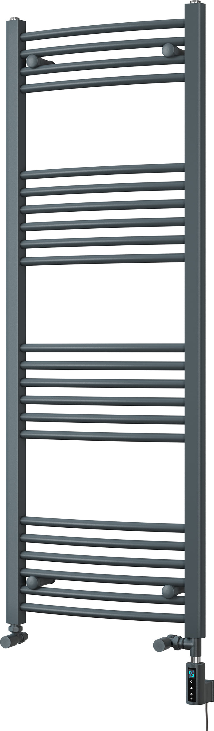 Zennor - Anthracite Dual Fuel Towel Rail  H1400mm x W500mm Thermostatic WIFI - Curved