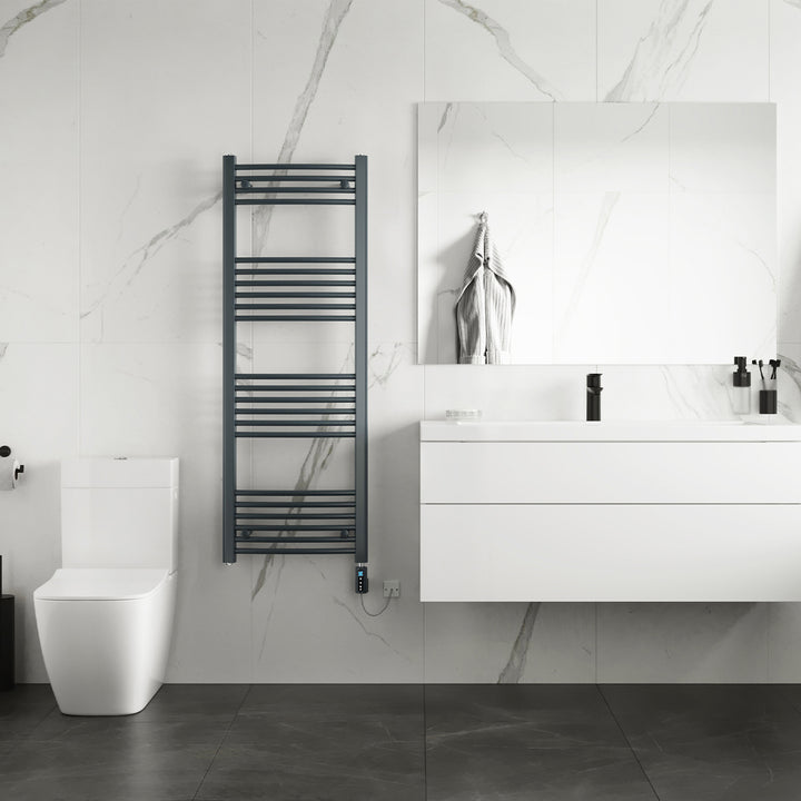 Zennor - Anthracite Electric Towel Rail H1400mm x W500mm Curved 600w Thermostatic WIFI