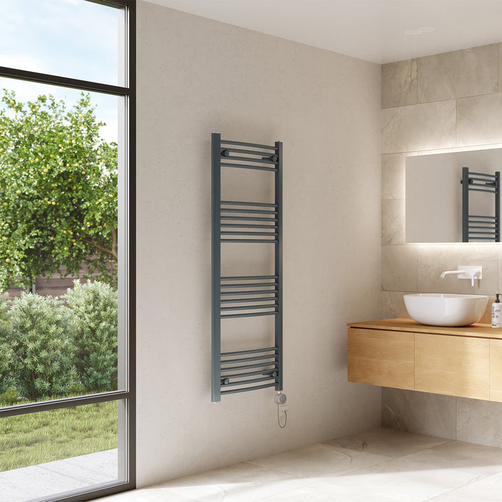 Zennor - Anthracite Electric Towel Rail H1400mm x W500mm Curved 600w Thermostatic