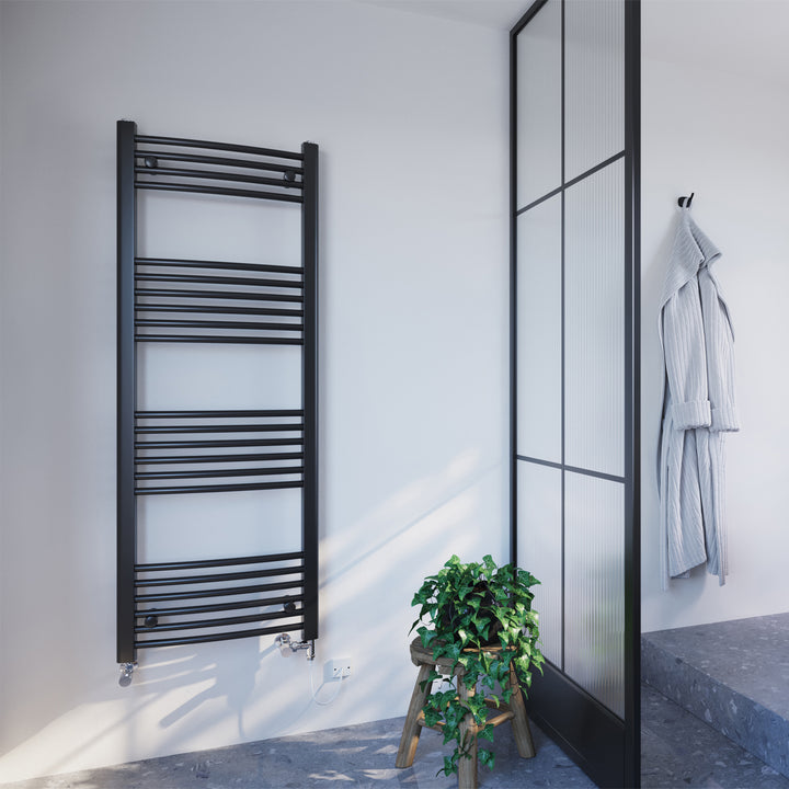 Zennor - Black Dual Fuel Towel Rail H1400mm x W500mm Standard - Curved