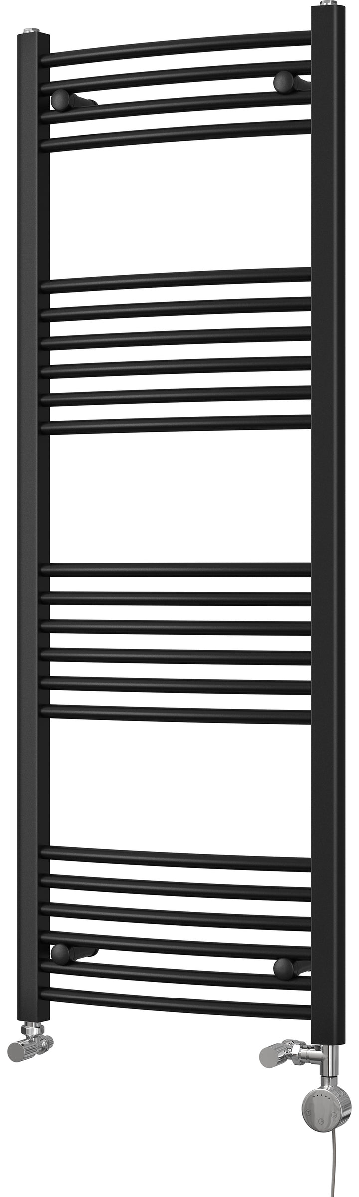 Zennor - Black Dual Fuel Towel Rail H1400mm x W500mm Thermostatic - Curved