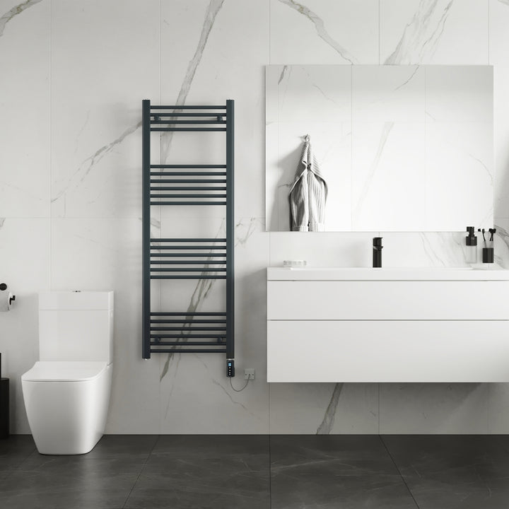 Zennor - Anthracite Electric Towel Rail H1400mm x W500mm Straight 600w Thermostatic WIFI