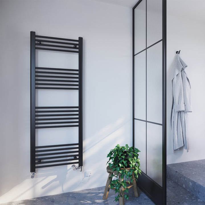 Zennor - Black Dual Fuel Towel Rail H1400mm x W500mm Standard - Straight