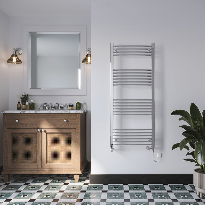 Zennor - Chrome Dual Fuel Towel Rail H1400mm x W600mm Standard - Curved