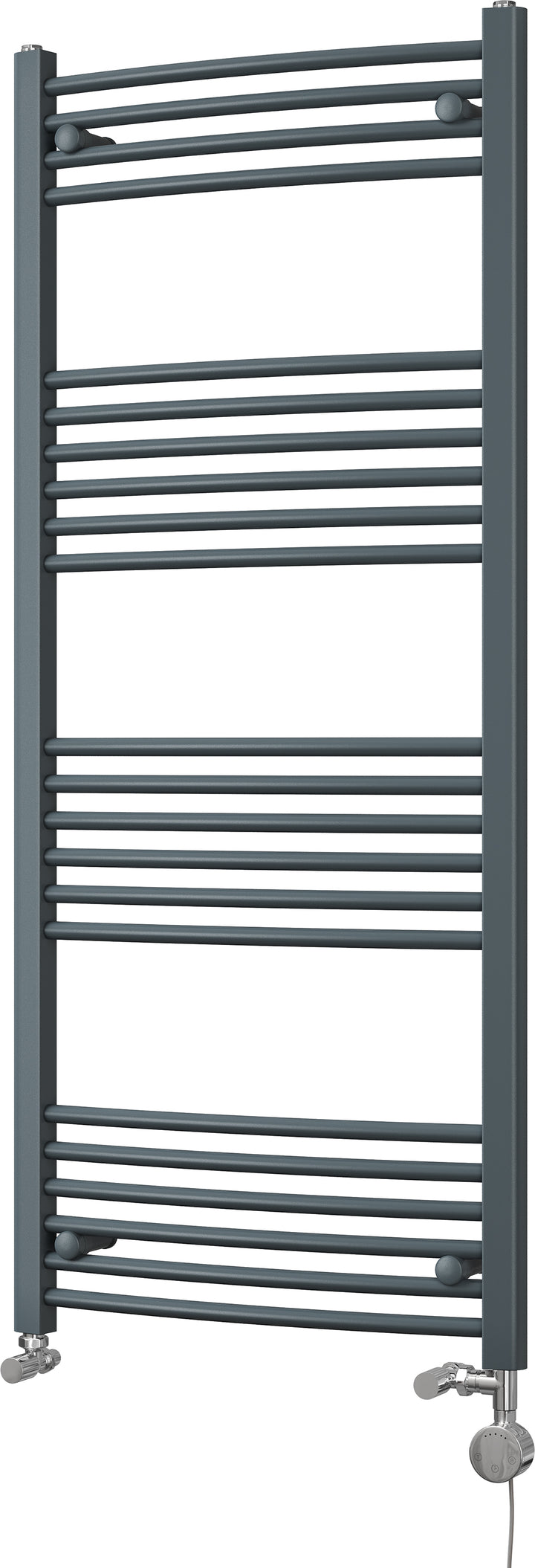 Zennor - Anthracite Dual Fuel Towel Rail  H1400mm x W600mm Thermostatic - Curved