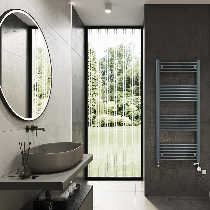 Zennor - Anthracite Dual Fuel Towel Rail  H1400mm x W600mm Thermostatic - Curved